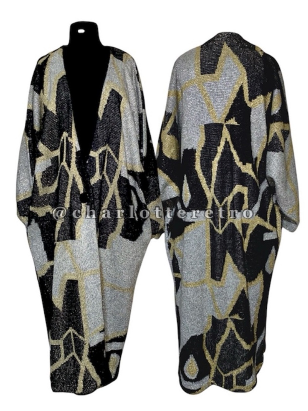 vtg IB Diffusion • Metallic Mohair Blend Sweater Coat • Long Duster w Pockets